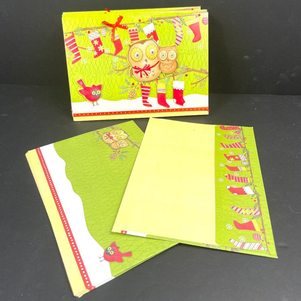Set of 8 Vintage Paper Magic Group Owls & Stockings Pop-Up 3D Christmas Cards